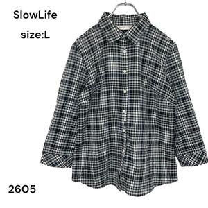 Slow Life スローライフ　シャツ　トップス　長袖　チェック　Ｌ　おしゃれ