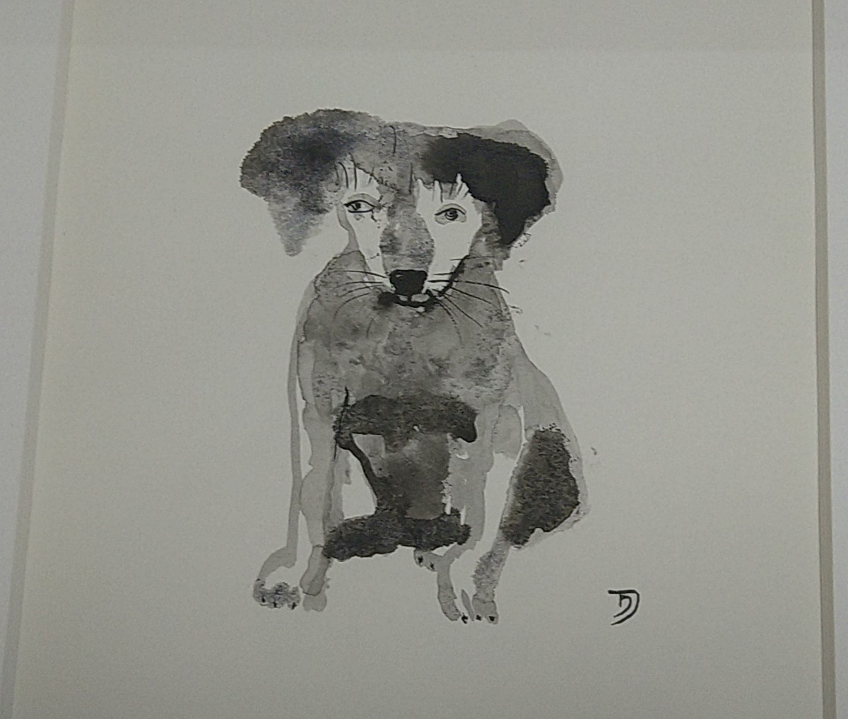 平澤重信 ちょっとひと休み 墨絵 2002年 フレーム付 状態良好 美品 平成12年 犬 ワンチャン, 絵画, 水彩, 動物画