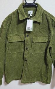 H&M リラックスフィット コーデュロイシャツジャケット　ダークカーキグリーン