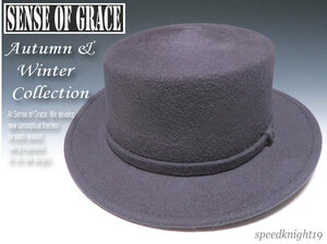 grace★フェルトウールボーターハット【GR】新品 定価￥5900 サイズ調節可能 男女兼用 カンカン帽 ポークパイハット センスオブグレース