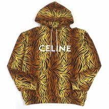 未使用品 CELINE セリーヌ 2Y571582Q タイガー ロゴプリント フーディー プルオーバーパーカー ブラウン系 XL イタリア製 正規品 メンズ_画像1