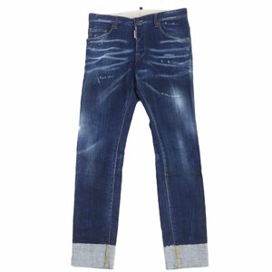 極美品 ディースクエアード 22AW S71LB1127 Skater Jean レザーパッチ付 クラッシュデニムパンツ インディゴブルー 48 伊製 正規品 メンズ