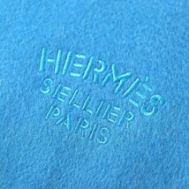 極美品 HERMES エルメス カシミヤ100％ ロゴ刺繍入り 大判 ストール フリンジ マフラー ブルー系 英国製 レディース オススメ◎_画像5