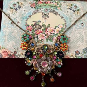 期間限定◎ミハエルネグリン Michal Negrin アンティーク調加工 初期近貴重 レースバタフライネックレス小マルチ保管美品