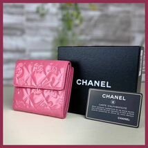 a670 CHANEL １円 ★超美品★ アイコンシリーズ エナメル 二つ折り財布 ピンク シャネル ココマーク_画像1