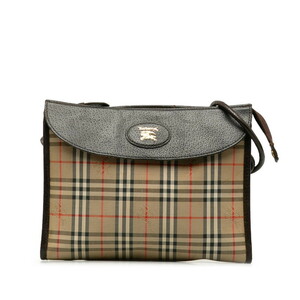 バーバリー ノバチェック シャドーホース 斜め掛け ショルダーバッグ ブラウン ベージュ キャンバス レザー BURBERRY 【中古】