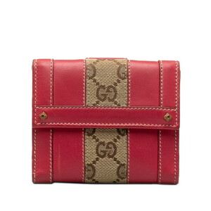 グッチ GGキャンバス スタッズ 二つ折り財布 120929 ブラウン ピンク レザー キャンバス レディース GUCCI 【中古】