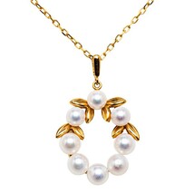 ミキモト リーフモチーフ チェーン ネックレス K18YG イエローゴールド パール レディース MIKIMOTO 【中古】_画像1