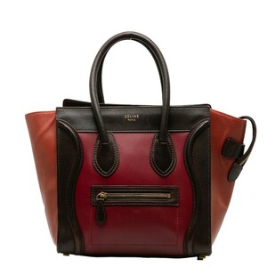 セリーヌ ラゲージ マイクロショッパー ハンドバッグ レッド ブラウン レザー レディース CELINE 【中古】