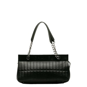 シャネル チョコバー ロゴ チェーン ショルダーバッグ トートバッグ ブラック レザー レディース CHANEL 【中古】