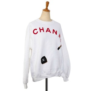 シャネル ロゴ プリント 長袖シャツ トレーナー ホワイト レッド コットン レディース CHANEL 【中古】