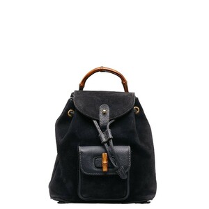 グッチ バンブー リュック バックパック 003 2852 ネイビー スウェード レザー レディース GUCCI 【中古】