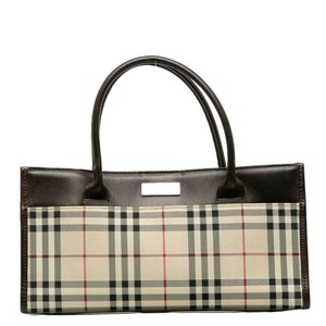 バーバリー ノバチェック ハンドバッグ ベージュ マルチカラー キャンバス レザー レディース BURBERRY 【中古】