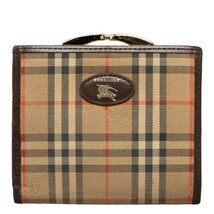 バーバリー ノバチェック シャドーホース 二つ折り財布 ベージュ ブラウン キャンバス レザー レディース BURBERRY 【中古】_画像1