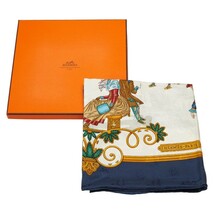 エルメス カレ90 Joies d Hiver 冬の愉しみ スカーフ ブルー マルチカラー シルク レディース HERMES 【中古】_画像8