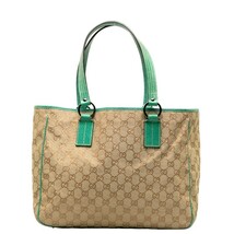 グッチ GGキャンバス トートバッグ ハンドバッグ 113017 ベージュ エメラルドグリーン キャンバス レザー レディース GUCCI 【中古】_画像3