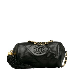 シャネル マトラッセ ココマーク タッセル ミニ チェーン ショルダーバッグ ブラック ラムスキン レディース CHANEL 【中古】