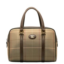 バーバリー チェック ハンドバッグ ミニボストンバッグ ベージュ マルチカラー キャンバス レザー レディース BURBERRY 【中古】_画像1