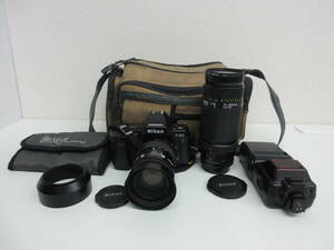 中古 カメラ Nikon ニコン F-801 AF NIKKOR 35-105mm 1:3.5-4.5 ＋ AF NIKKOR 75-300mm 1:4.5-5.6 ＋ ライト SB-24 ※通電のみ確認済／B