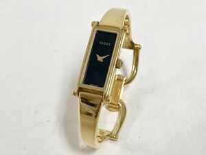 管117131t 電池交換済み GUCCI グッチ クォーツ レディース 腕時計 バングル ウォッチ 1500 ゴールド カラー 黒 文字盤 スクエア QZ 