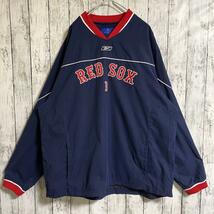 Reebok リーボック MLB REDSOX レッドソックス ナイロンプルオーバー ピステ 2XL 紺 ネイビー 刺ロゴ US古着 アメカジ HTK3048_画像1