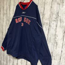 Reebok リーボック MLB REDSOX レッドソックス ナイロンプルオーバー ピステ 2XL 紺 ネイビー 刺ロゴ US古着 アメカジ HTK3048_画像2