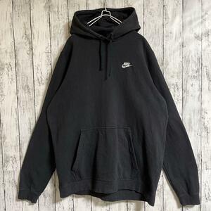 NIKE ナイキ プルオーバーパーカー フーディ XL 黒 ブラック ワンポイント 刺繍スウッシュロゴ US古着 アメカジ ビッグサイズ HTK3074