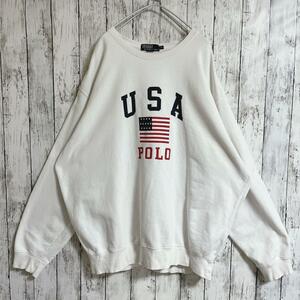 90's Ralph Lauren ラルフローレン スウェット トレーナー USA フラッグロゴ 2XL 白 ホワイト 90年代ヴィンテージ 古着 HTK3130