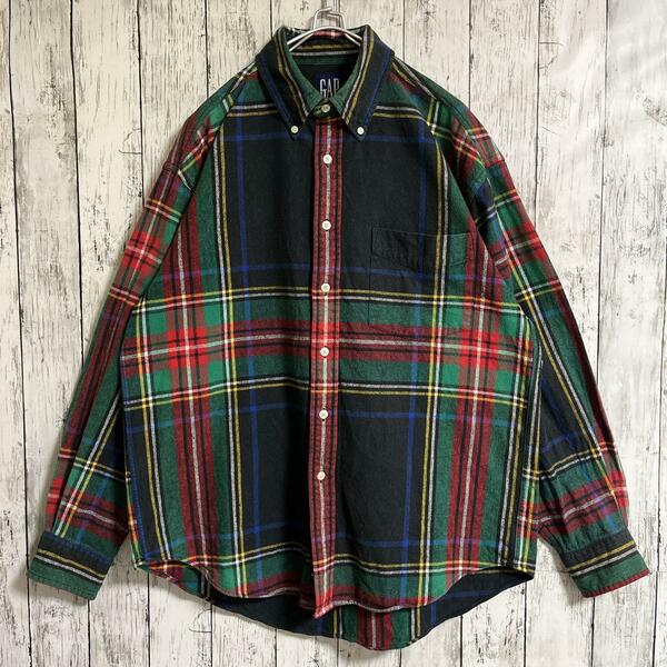 90's OLD GAP オールドギャップ ヘビーネルシャツ ヘビネル XL タータンチェック US古着 アメカジ 90年代ヴィンテージ HTK3167