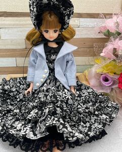 *Forget-me-not*☆送料無料☆BLACK花柄ワンピース、ジャケットセット☆ジェニーサイズ☆手づくり☆handmade☆一点物☆