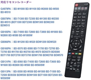 13 シャープ AQUOS ブルーレイレコーダー 代用リモコン GA979A GA979PA GB160PA GB066PA GB079PA GB185PA GB131PA GB113PA用 静2動