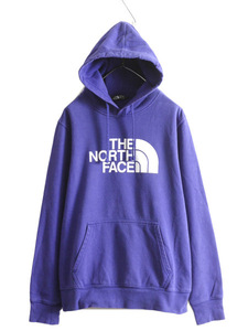 ノースフェイス プリント スウェット フード パーカー メンズ M 古着 The North Face プルオーバー 裏起毛 トレーナー アウトドア 薄手 青