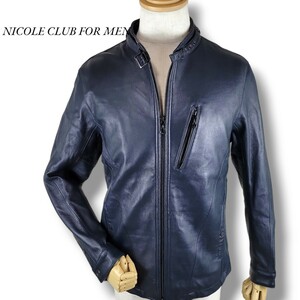 NICOLE CLUB FOR MEN/ニコルクラブフォーメン　シングルライダースジャケット/羊革/サイズ48/希少ネイビーカラー