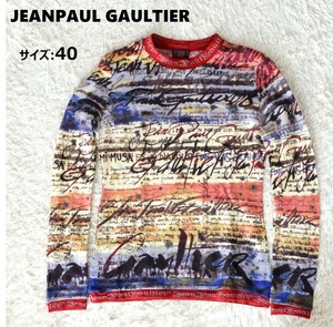 【レア 美品】Jean Paul Gaultier ジャンポールゴルチエ サイズ:40(L相当) カットソー 総柄 クラシック マルチカラー カリグラフィ 文字