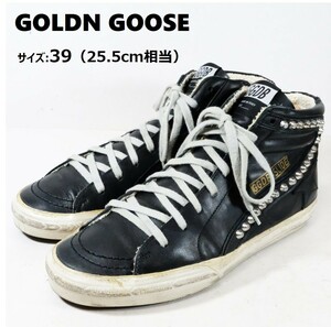 【レア 美品】 GOLDEN GOOSE DELUXE ゴールデングース サイズ:39(25.5cm相当) SLIDE スライド ハイカット スニーカー スタッズ シューズ 黒