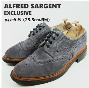 【美品】 ALFRED SARGENT アルフレッドサージェント サイズ:6.5(25.5cm相当) ウィングチップ 外羽 スエード グレー 灰 シューズ 革靴