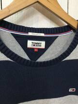 TOMMY HILFIGER トミーヒルフィガー コットンニット セーター クルーネック ニット 胸ロゴ メンズL 良品 _画像4