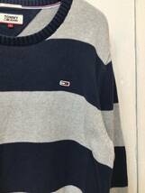 TOMMY HILFIGER トミーヒルフィガー コットンニット セーター クルーネック ニット 胸ロゴ メンズL 良品 _画像3