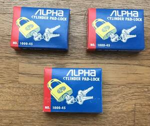 【最安値＆送料無料】【45mm、3個まとめ】ALPHA アルファ 南京錠 ALPHA(アルファ) 南京錠 NO.1000-45 CYLINDER PAD-LOCK シリンダー