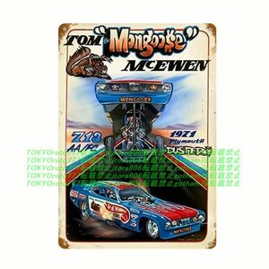 ホットウィール ブリキ看板 ダスター ガレージ インテリア Hot Wheels ミニカー スネーク マングース ドラッグレーサー ファニーカー 