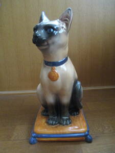 送料無料　シャムネコ　置物　陶器製　イタリア製　在銘　猫　キャット　シャム猫　高さ35センチ