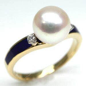 MIKIMOTO(ミキモト)◆K18 天然ダイヤモンド/アコヤ本真珠リング◆F 約4.2g 13号 7.5mm珠 pearl ジュエリー ring 指輪 EB8/EB8