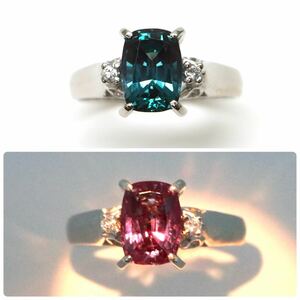 CrescentVert(クレサンベール)◆Pt900 アレキサンドライト/天然ダイヤモンド リング◆F 約3.4g 8号 diamond alexandrite ring 指輪 EA9/EB0