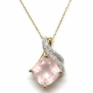 ◆K10 天然ローズクォーツ/天然ダイヤモンド ネックレス◆F 約5.4g 約40.0cm rose quartz jewelry necklace EB1/EB1
