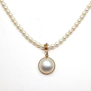 ◆K18 天然ダイヤモンド/マベパール/本真珠ネックレス◆M 約10.3g 約42.0cm diamond pearl パール jewelry necklace ジュエリー EB0/EB5