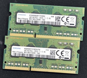 8GB (4GB 2枚組) PC3L-12800S DDR3-1600 S.O.DIMM 204pin 1Rx8 Samsung サムスン純正 (動作確認済 memtest86+)(管:SB0072 x5s