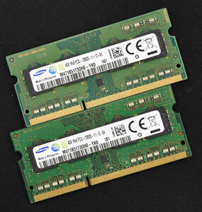 (送料無料) 8GB (4GB 2枚組) PC3L-12800S DDR3-1600 S.O.DIMM 204pin 1Rx8 1.35V 低電圧対応 1.5V対応 Samsung 4G 8G (管:SA4671 x3s