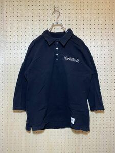 【L】WACKO MARIA polo shirt BLACK ワコマリア ポロシャツ 七分袖 刺繍 ロゴ コットン 日本製 ブラック T96