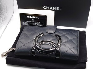 【SR-148】 CHANEL 二つ折り 財布 シャネル カンボラ ライン ココマーク ウォレット ブラック×ピンク ブランド ギャランティ 元袋 元箱 付