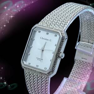 《美品　稼働品》　クリスチャン G　Christian G PARIS　DIAMOND Jewelry　12Ｐダイヤ　腕時計　クオーツ　防水　シルバー文字盤　